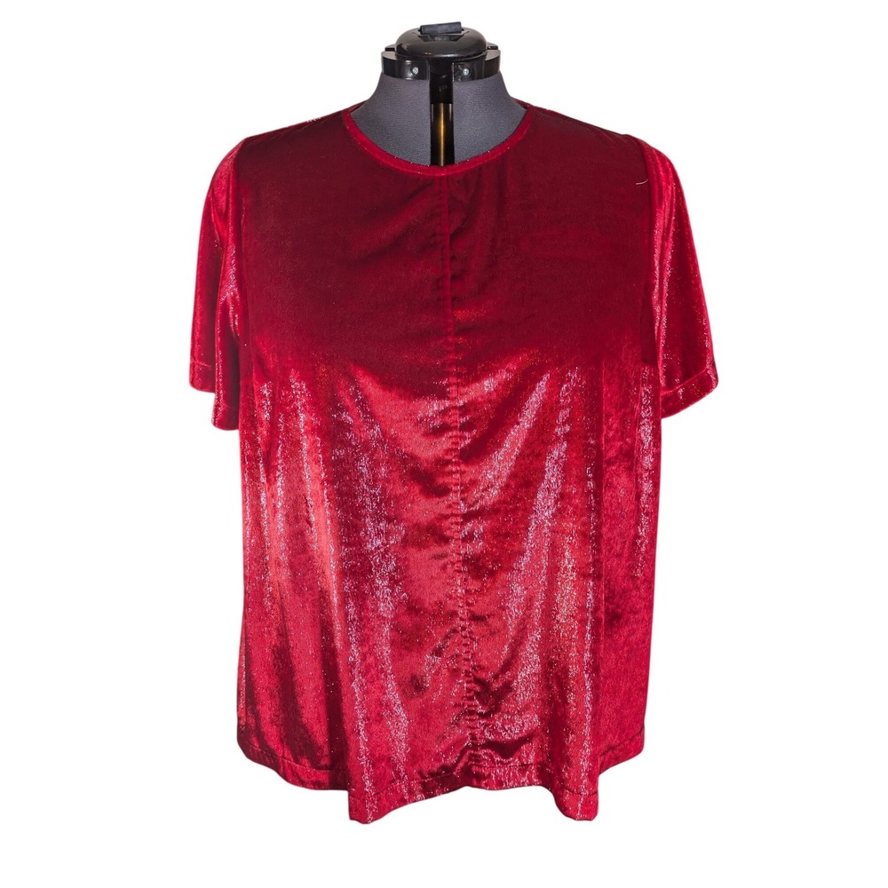 Lane Bryant Red Velvet Short Sleeve Blouse Plus Size 22 Holiday